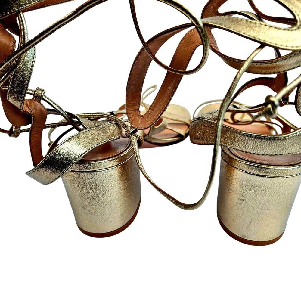 Gianvito Rossi Gold Leather Strappy Gladiator Sandals Lace-Up Block Heel Size 40 - Picture 6 of 9